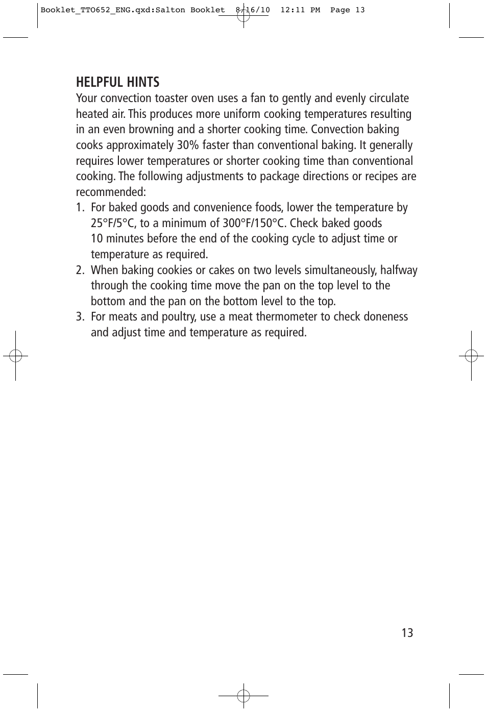 Helpful hints | Toastess Carousel Convection Oven/Broiler TTO652 User Manual | Page 13 / 17