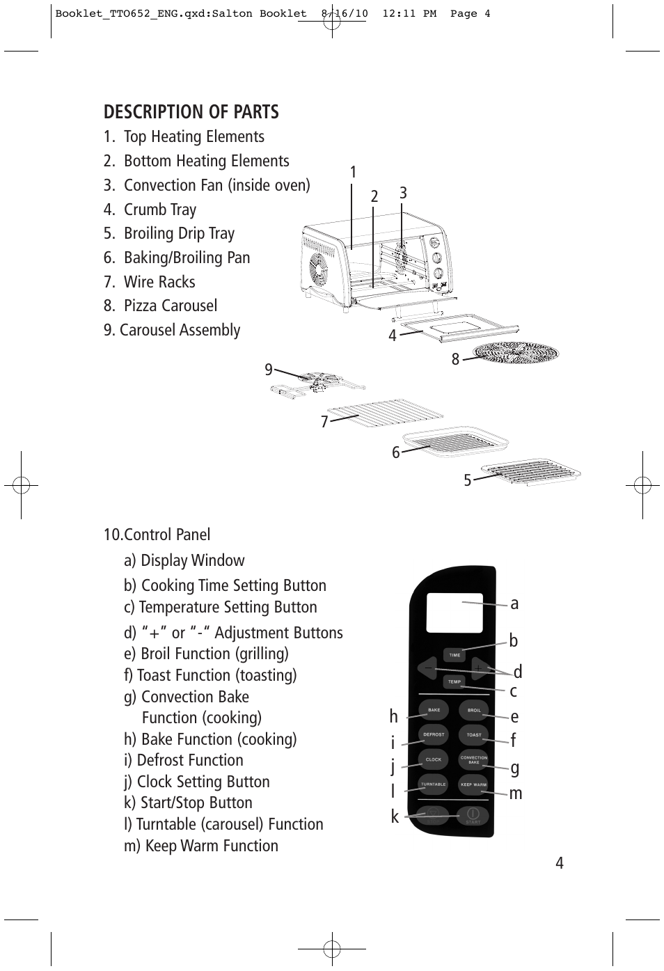 Toastess Carousel Convection Oven/Broiler TTO652 User Manual | Page 4 / 17