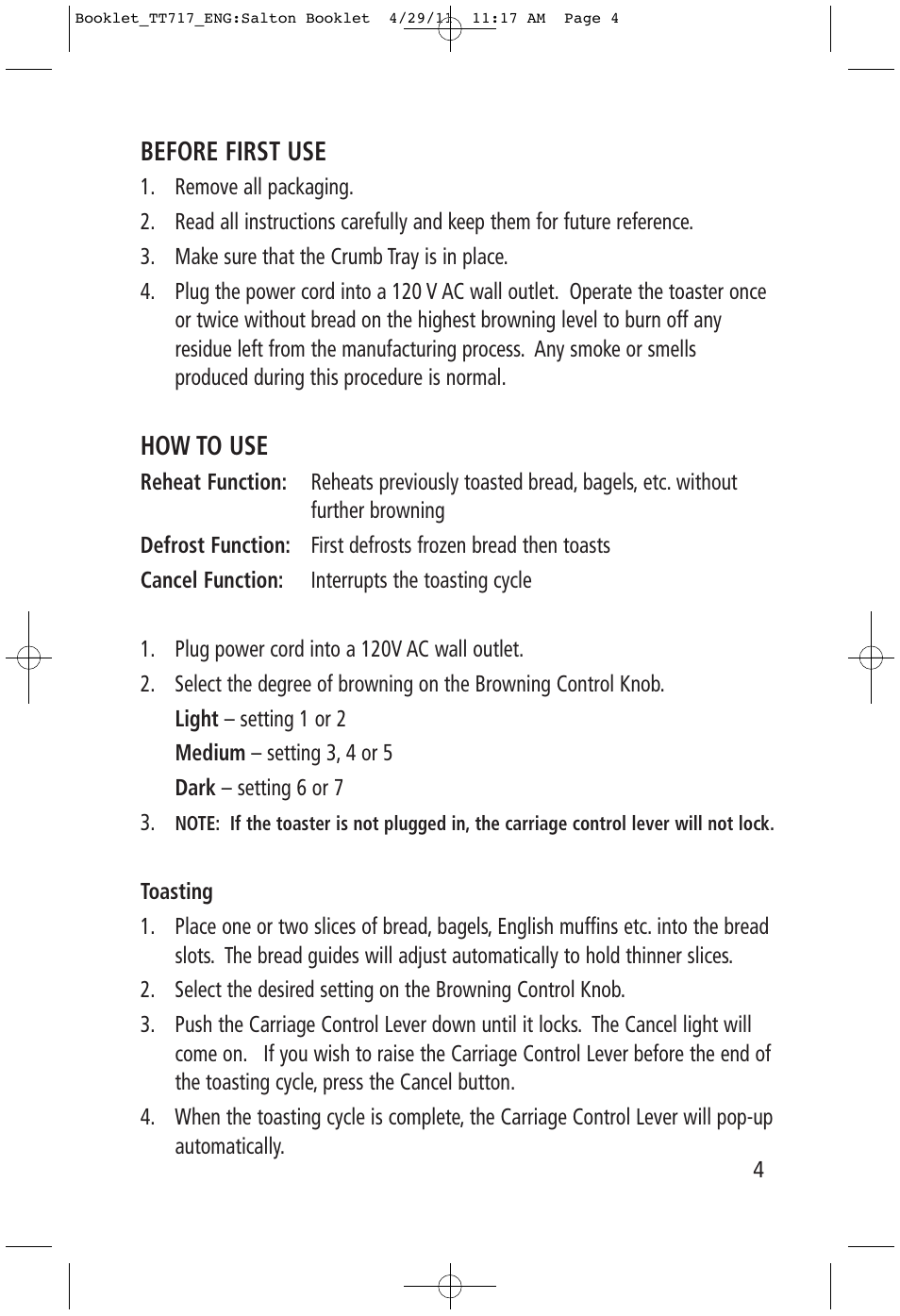 Before first use, How to use | Toastess Electronic TT717 User Manual | Page 4 / 7