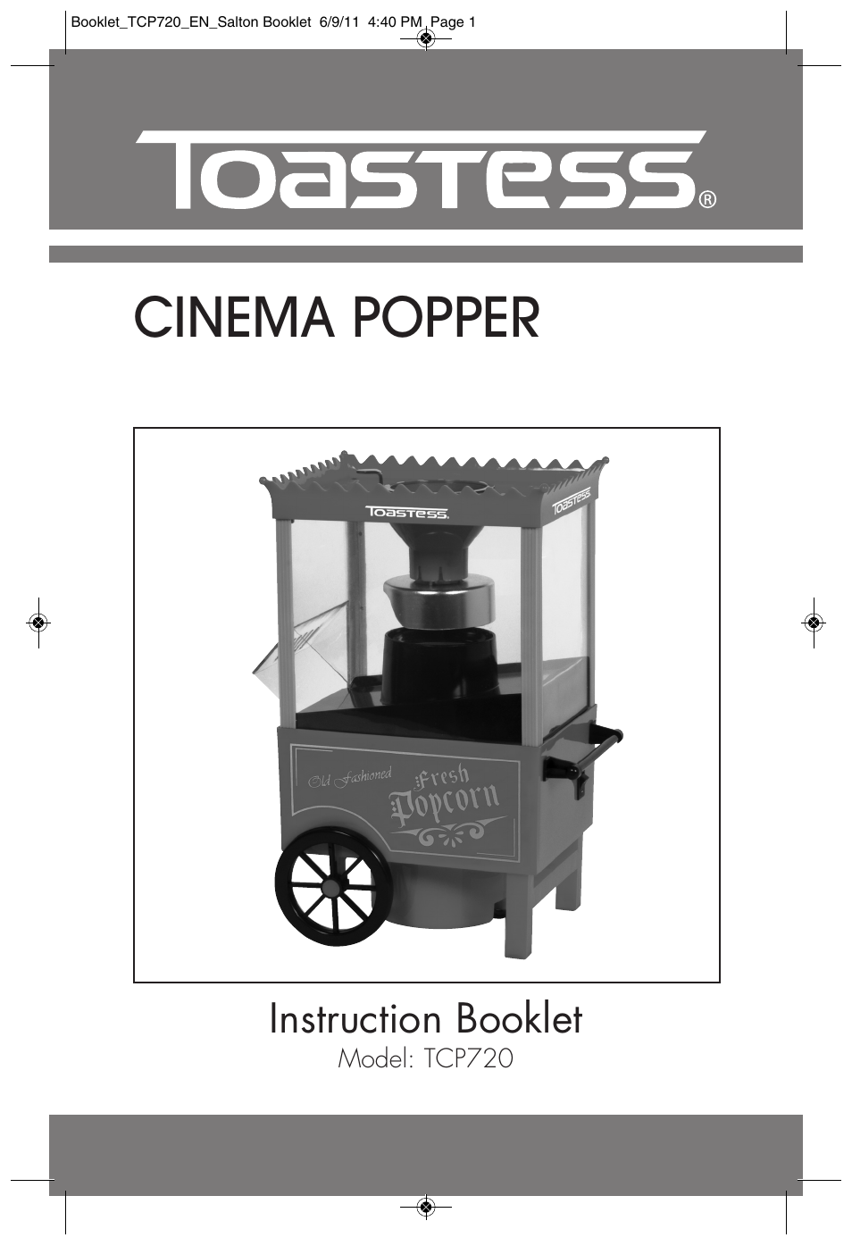 Toastess Cinema Popper TCP720 User Manual | 6 pages