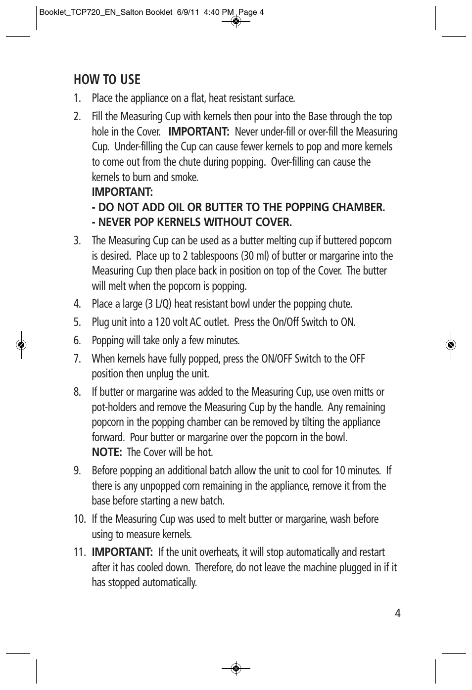 How to use | Toastess Cinema Popper TCP720 User Manual | Page 4 / 6
