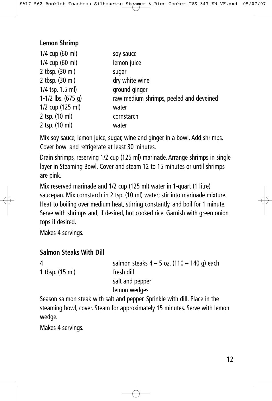 Toastess Food Steamer & TVS347 User Manual | Page 12 / 15