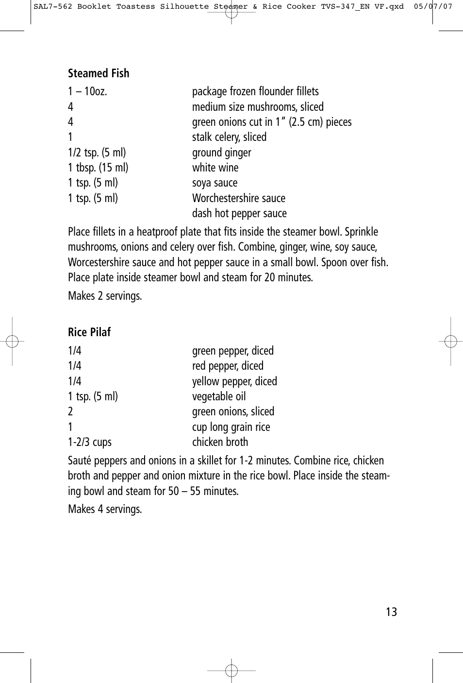 Toastess Food Steamer & TVS347 User Manual | Page 13 / 15