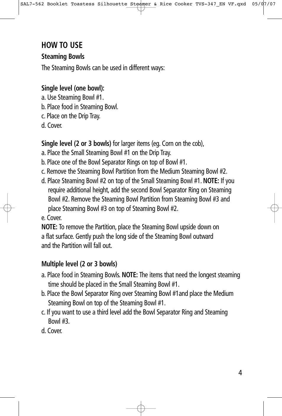How to use | Toastess Food Steamer & TVS347 User Manual | Page 4 / 15