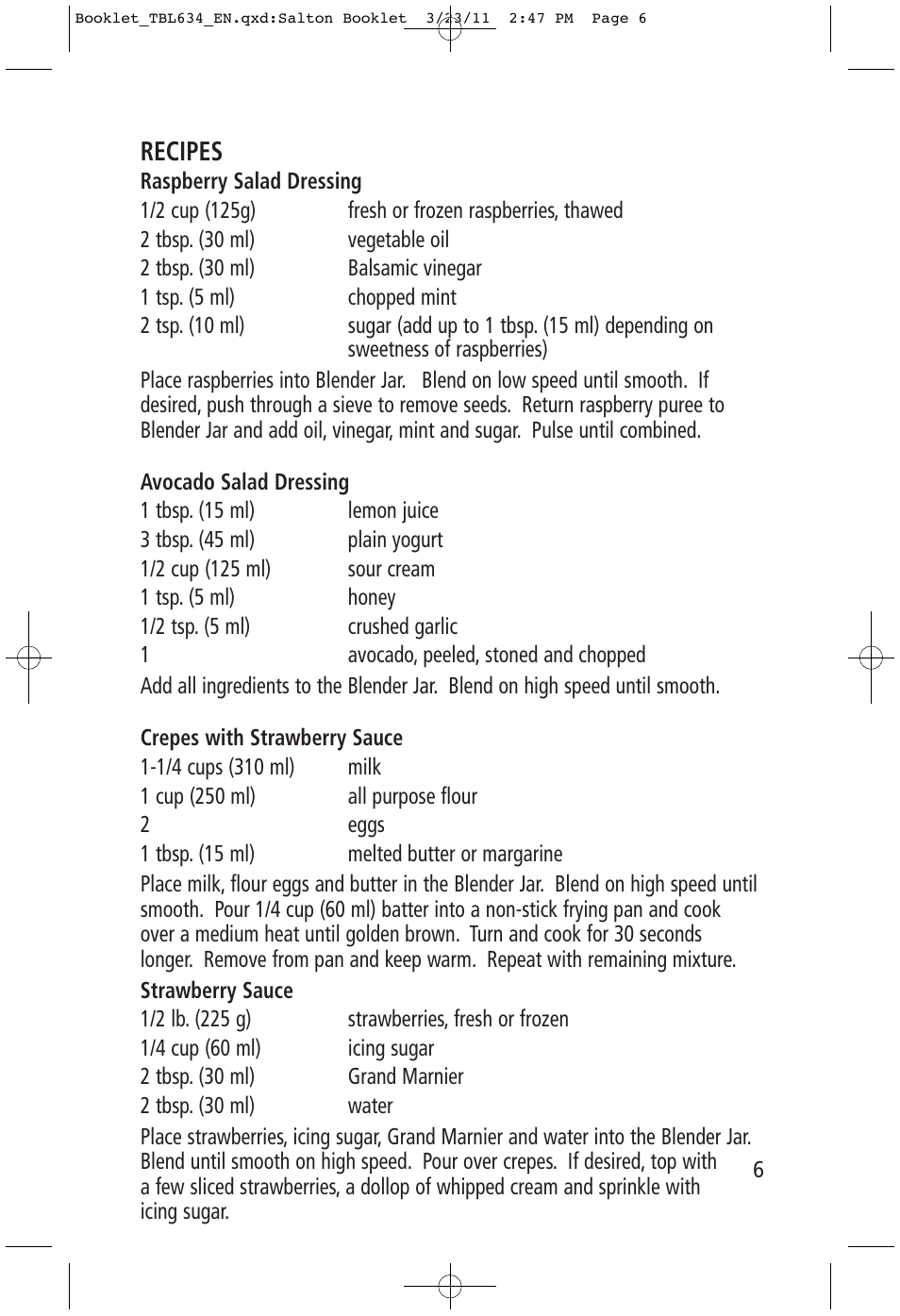 Recipes | Toastess Classic Power TBL634 User Manual | Page 6 / 8