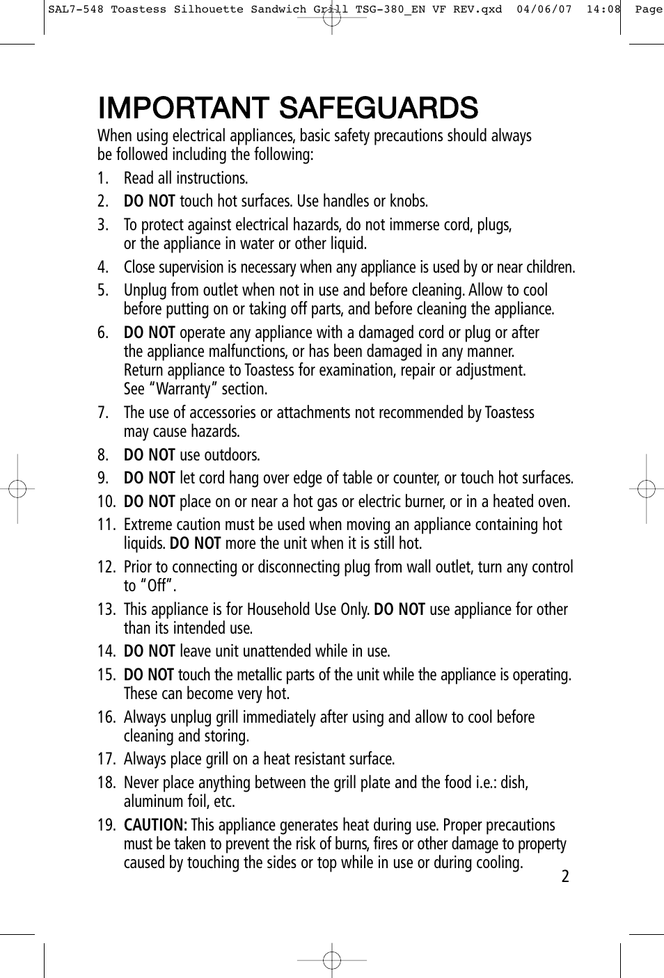 Toastess ELEGANCE TSG-380 User Manual | Page 2 / 8