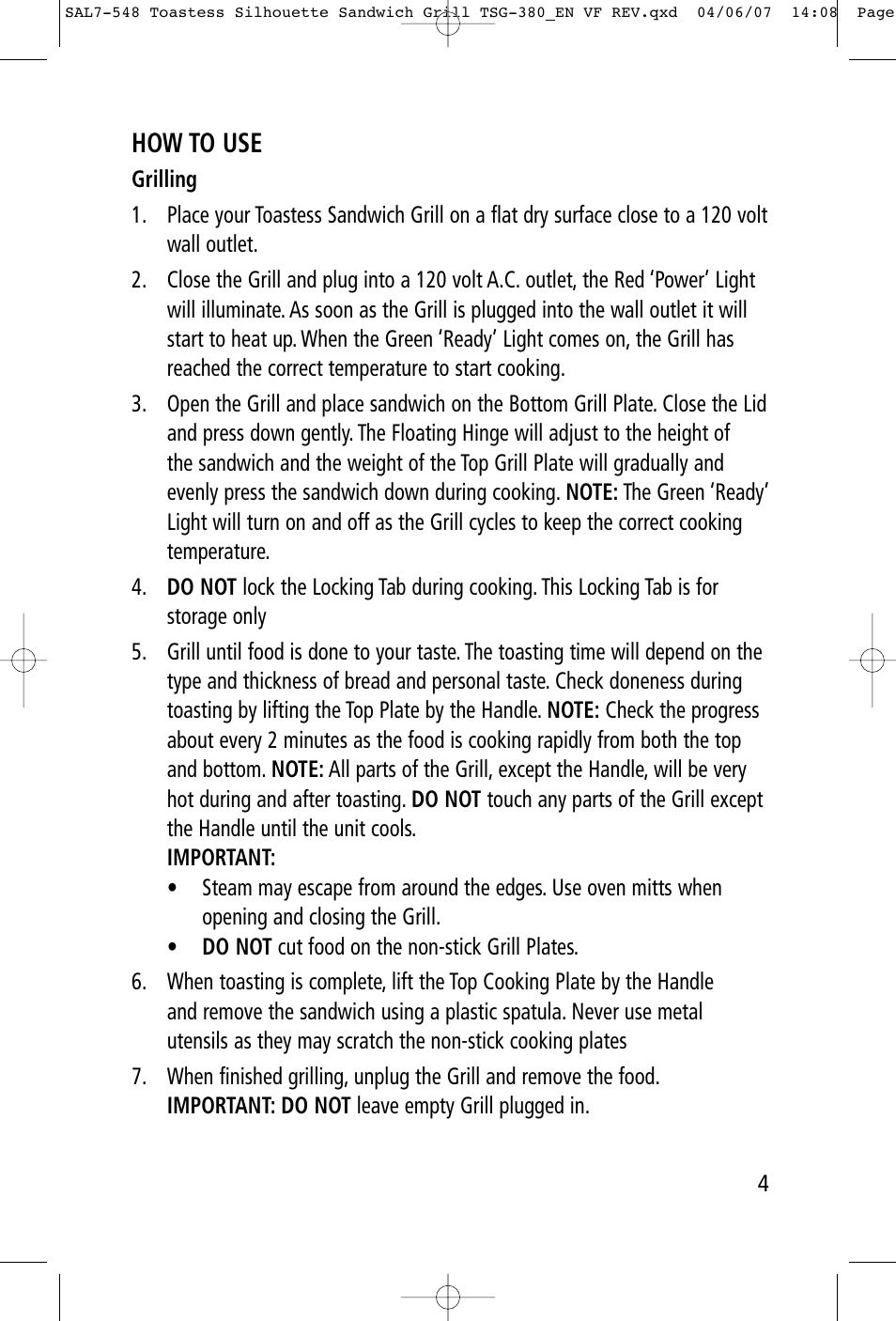 How to use | Toastess ELEGANCE TSG-380 User Manual | Page 4 / 8