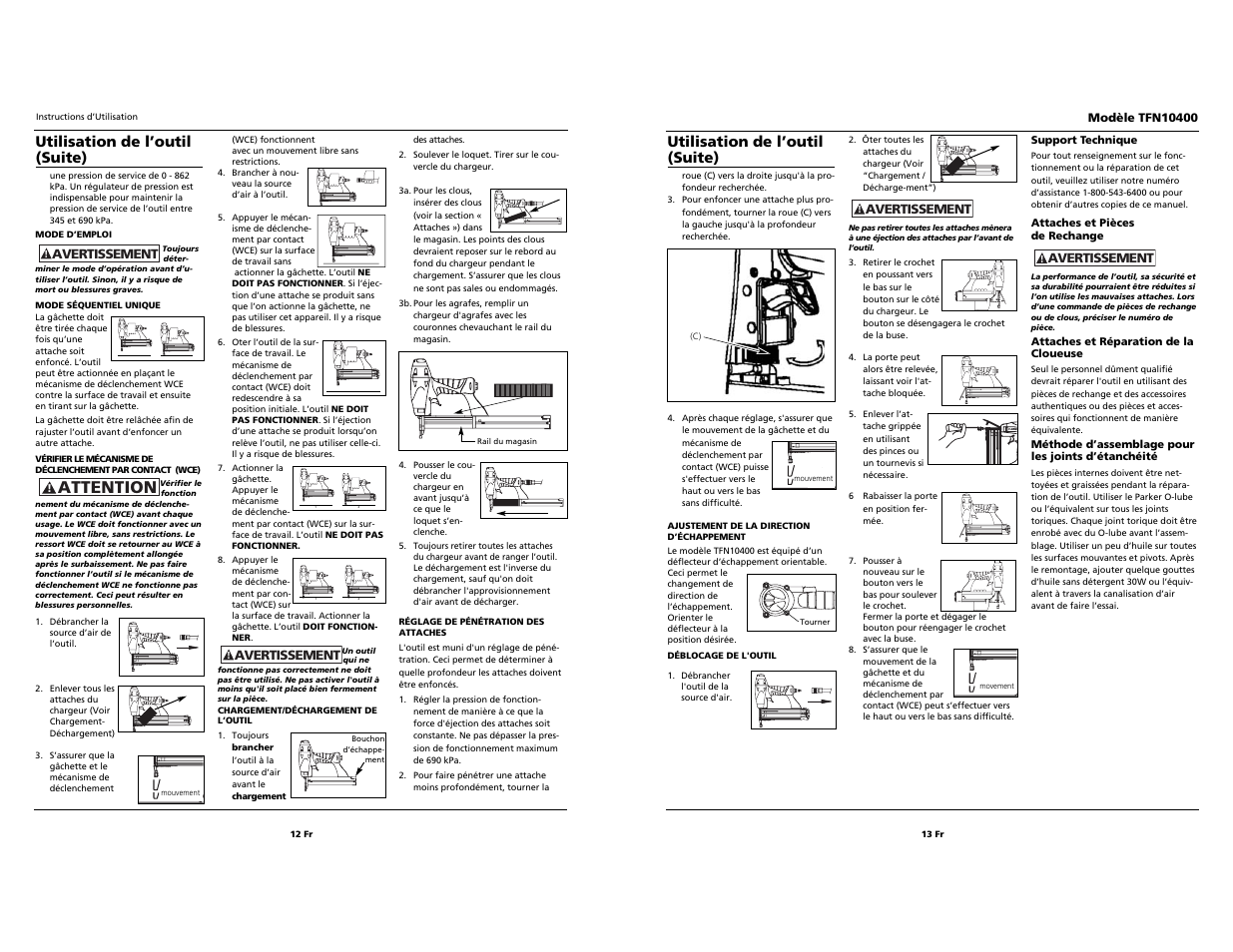Built to last, Attention, Utilisation de l’outil (suite) | Task Force 2-in-1 Nailer/Stapler TFN10400 User Manual | Page 12 / 12