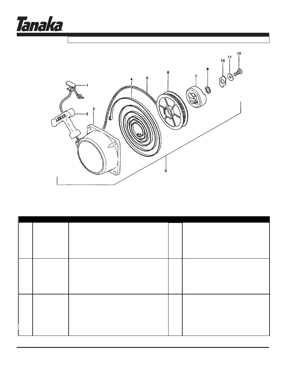 Recoil starter, Tbl-505, Parts information | Tanaka TBL-505 User Manual | Page 8 / 16