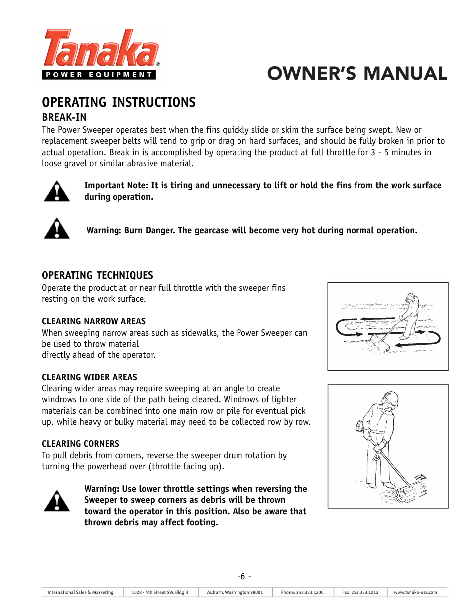 Owner’s manual, Operating instructions | Tanaka TSW-210 User Manual | Page 6 / 8
