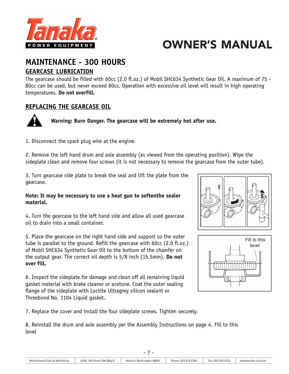 Owner’s manual, Maintenance - 300 hours | Tanaka TSW-210 User Manual | Page 7 / 8