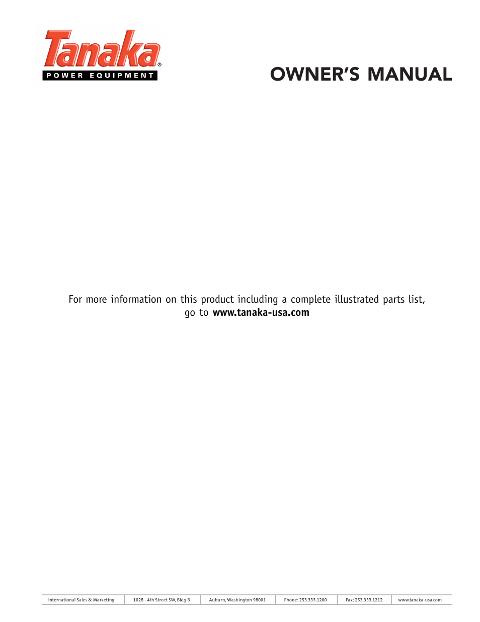 Owner’s manual | Tanaka TSW-210 User Manual | Page 8 / 8