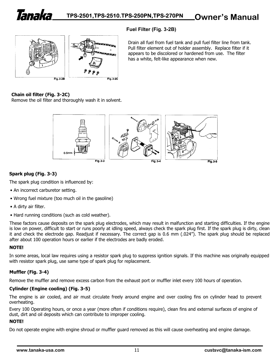 Owner’s manual | Tanaka TPS-2501  EN User Manual | Page 12 / 17