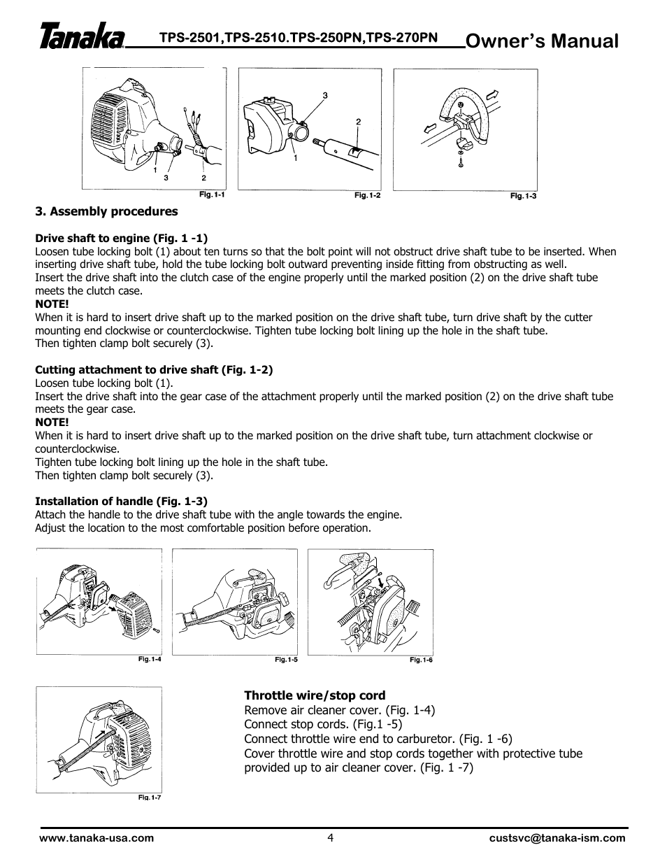 Assembly, Owner’s manual | Tanaka TPS-2501  EN User Manual | Page 5 / 17