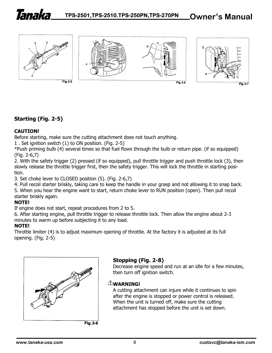 Owner’s manual | Tanaka TPS-2501  EN User Manual | Page 9 / 17