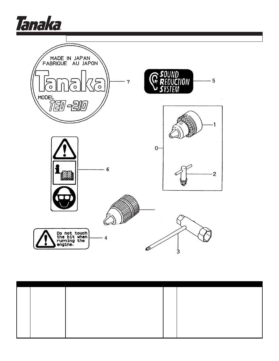 Decals & tools, Ted-210c, Parts information | Tanaka U268935 User Manual | Page 9 / 9