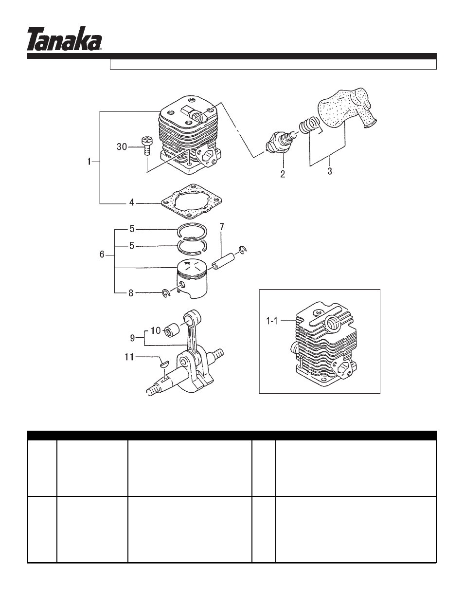 Cylinder, piston & crankshaft, Parts information, Ted-262l/dh | Tanaka TED-262L User Manual | Page 2 / 22