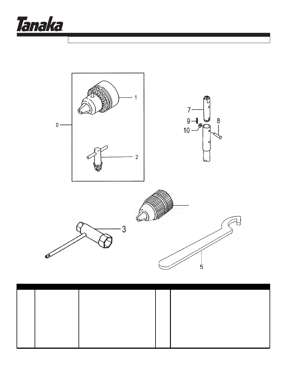 Chuck, key, adapter & tools, Parts information, Ted-262l/dh | Tanaka TED-262L User Manual | Page 21 / 22