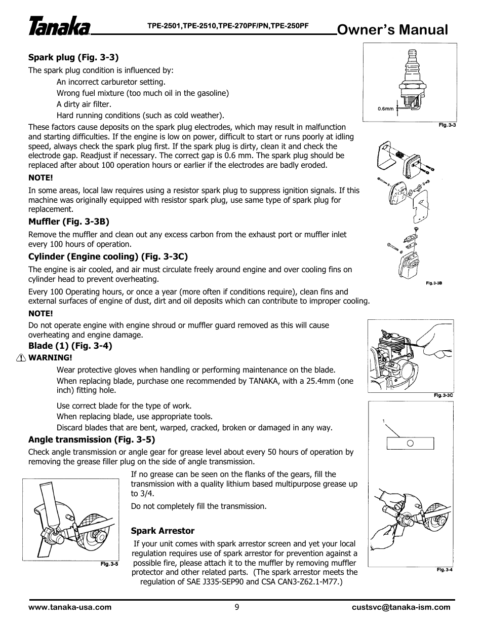 Owner’s manual | Tanaka POLE EDGERS TPE-25OPF User Manual | Page 10 / 12