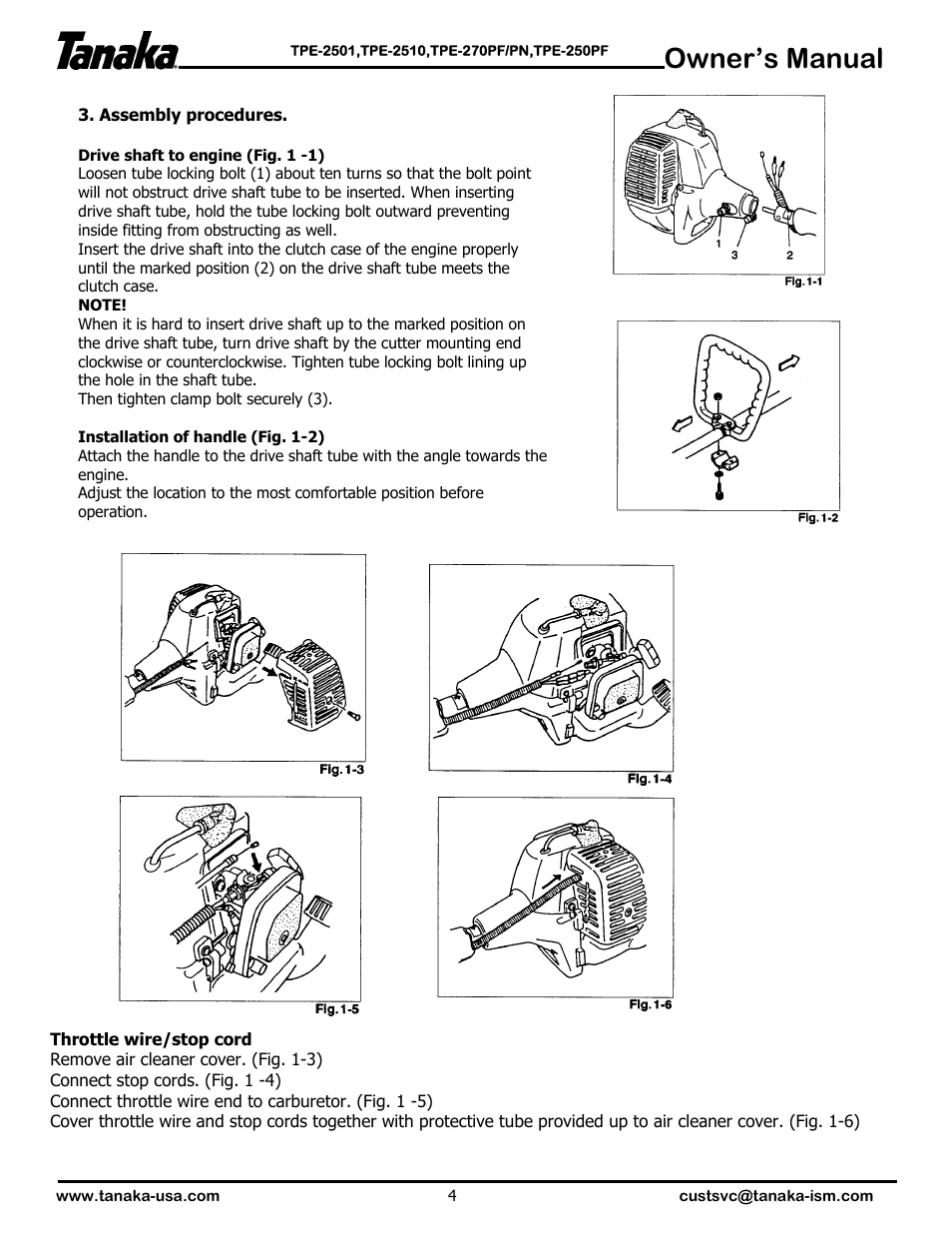 Assembly, Owner’s manual | Tanaka POLE EDGERS TPE-25OPF User Manual | Page 5 / 12