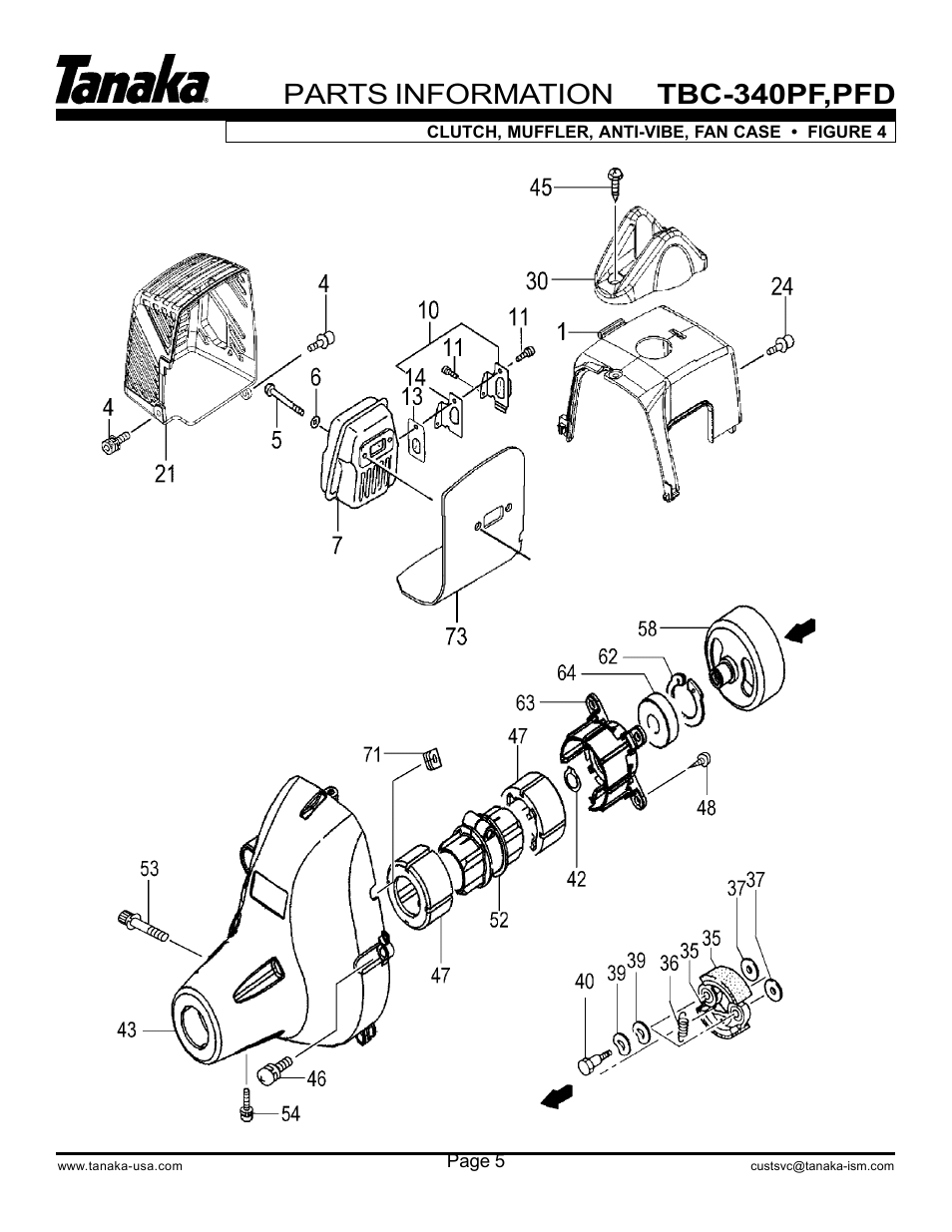 Clutch, muffler & fan case, Parts information, Tbc-340pf,pfd | Tanaka PFD User Manual | Page 6 / 22