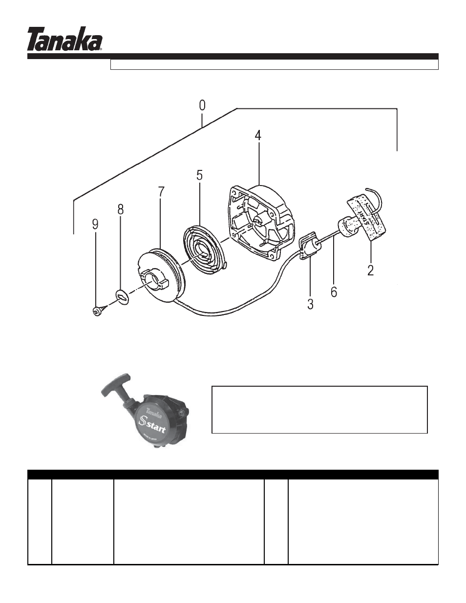 Starter, Parts information, Tbc-340pf,pfd | Tanaka PFD User Manual | Page 8 / 22