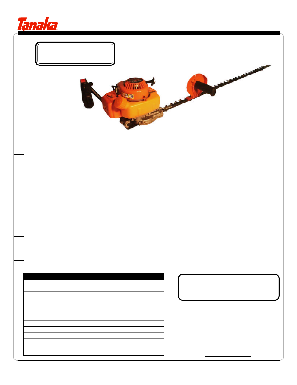 Specifications, Product information, Optional accessories | Features / benefits | Tanaka THT-2530/2540 User Manual | Page 2 / 17