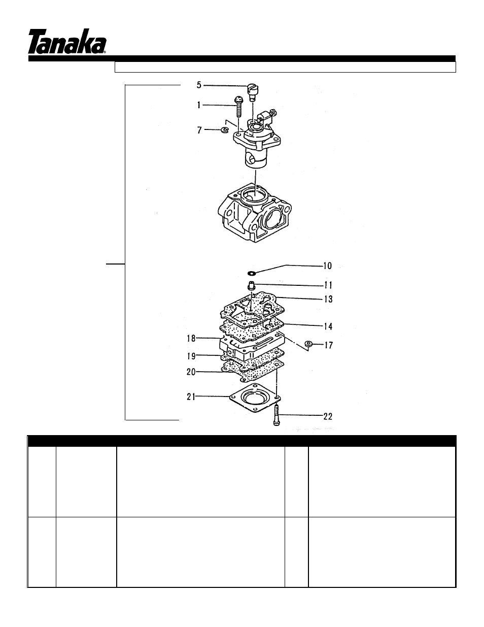 Carburetor, Parts information | Tanaka THT-2530/2540 User Manual | Page 8 / 17