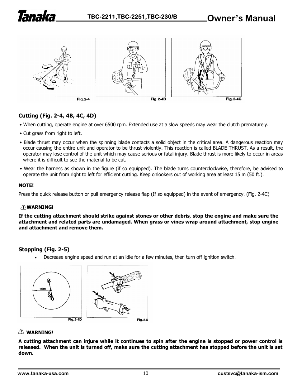 Safe operation, Owner’s manual | Tanaka TBC-2251 User Manual | Page 11 / 20