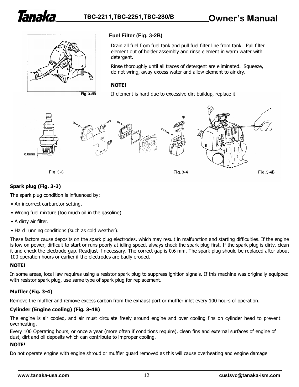 Owner’s manual | Tanaka TBC-2251 User Manual | Page 13 / 20