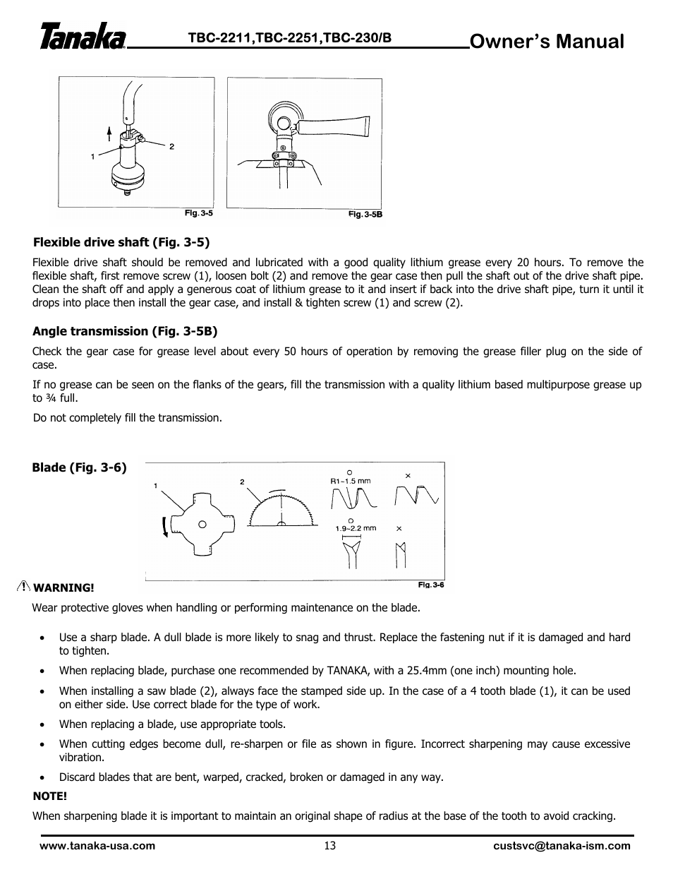 Owner’s manual | Tanaka TBC-2251 User Manual | Page 14 / 20