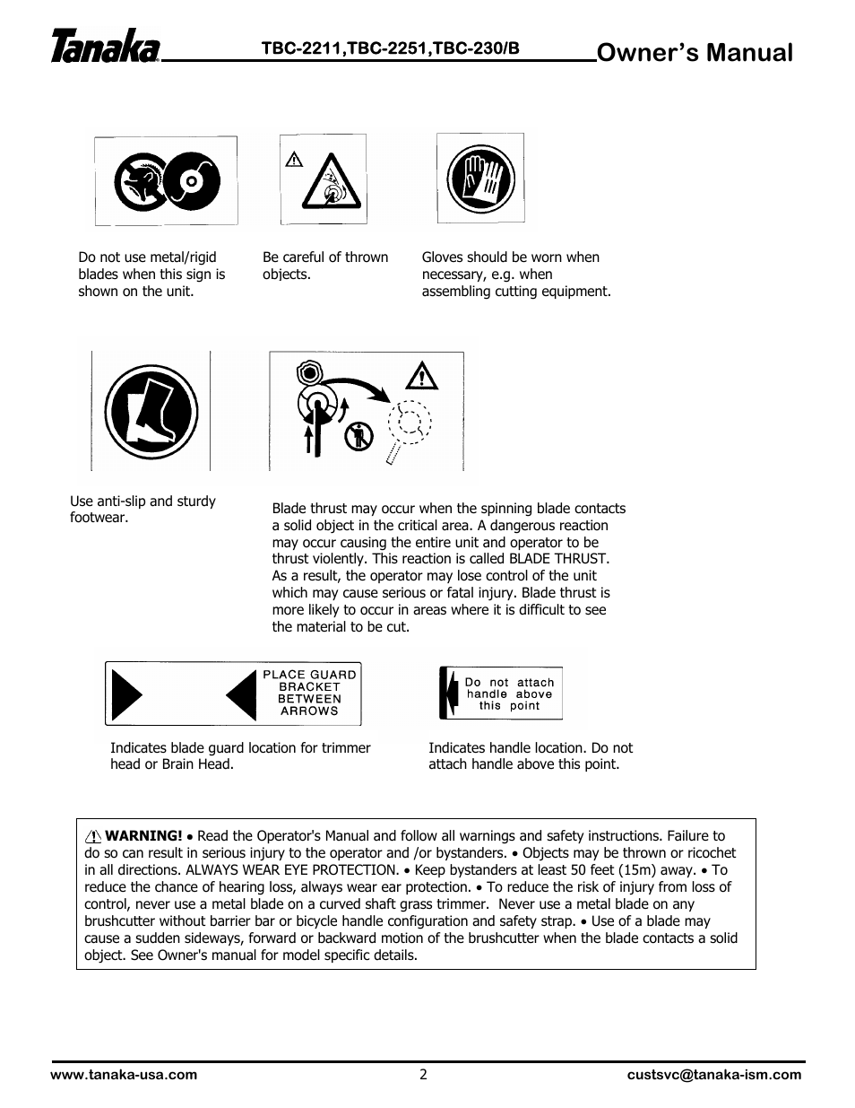 Owner’s manual | Tanaka TBC-2251 User Manual | Page 3 / 20