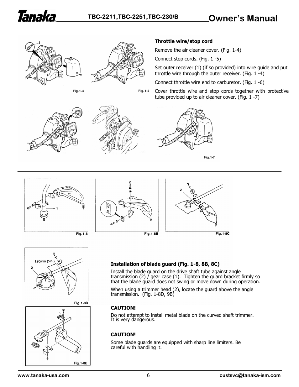 Owner’s manual | Tanaka TBC-2251 User Manual | Page 7 / 20