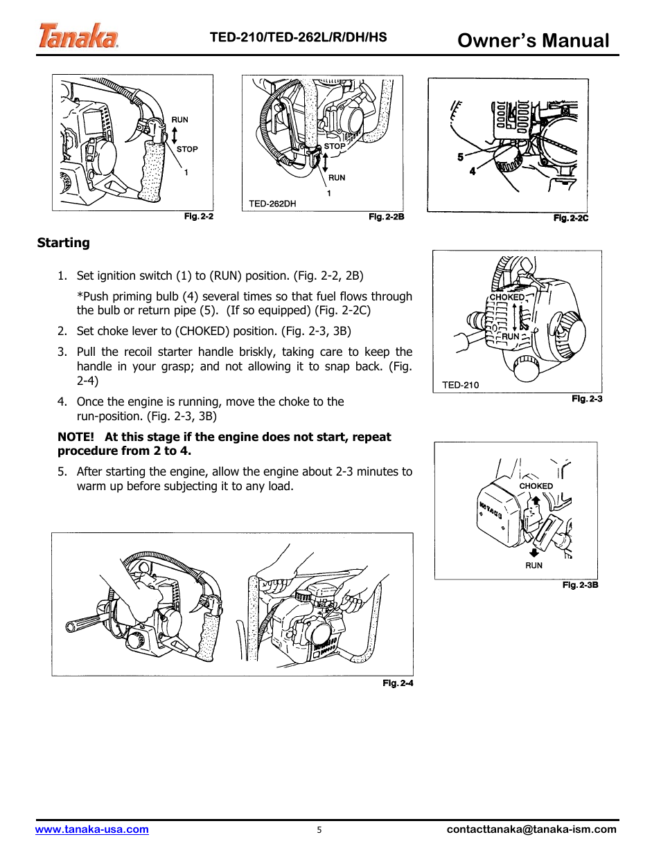 Starting your drill, Owner’s manual | Tanaka TED-262DH User Manual | Page 6 / 14