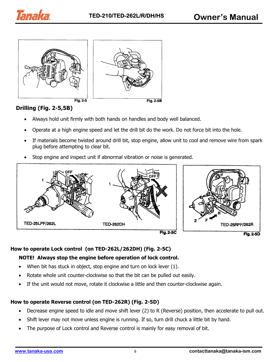 Safe operation, Owner’s manual | Tanaka TED-262DH User Manual | Page 7 / 14