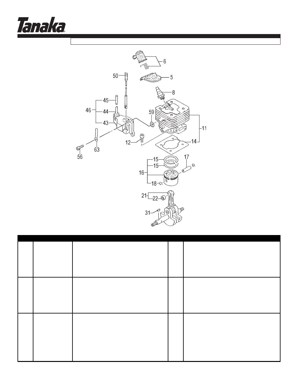 Cylinder, piston & crankshaft, Parts information, Tbc-400pf | Tanaka TBC-400PF User Manual | Page 2 / 17