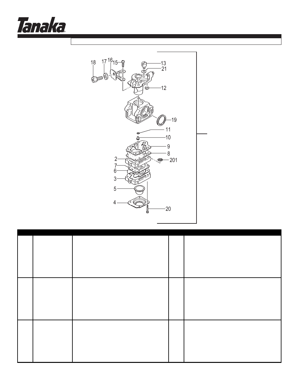 Carburetor, Tpe-260pf, Parts information | Tanaka TPE-260PF User Manual | Page 9 / 17