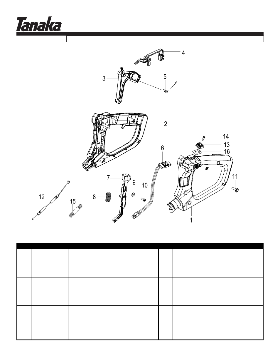 Rear handle, throttle & wires, Htd-2526pf, Parts information | Tanaka HTD-2526PF User Manual | Page 13 / 14