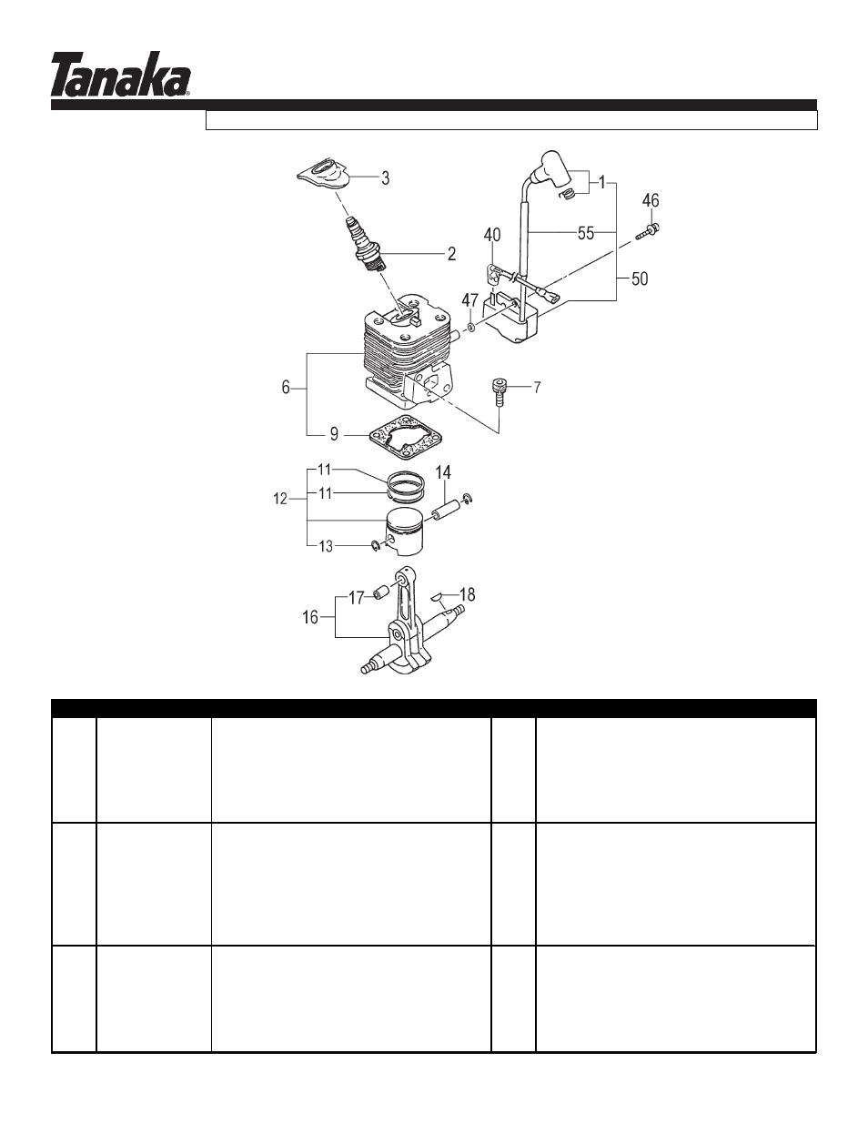 Cylinder, piston, crank & ign, Htd-2526pf, Parts information | Tanaka HTD-2526PF User Manual | Page 2 / 14