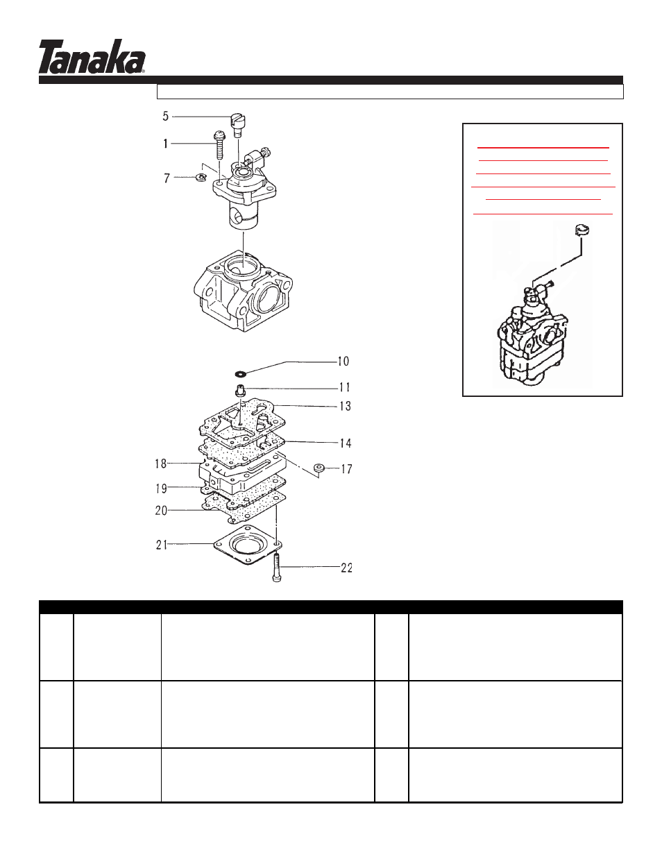 Carburetor, Htd-2526pf, Parts information | Tanaka HTD-2526PF User Manual | Page 7 / 14