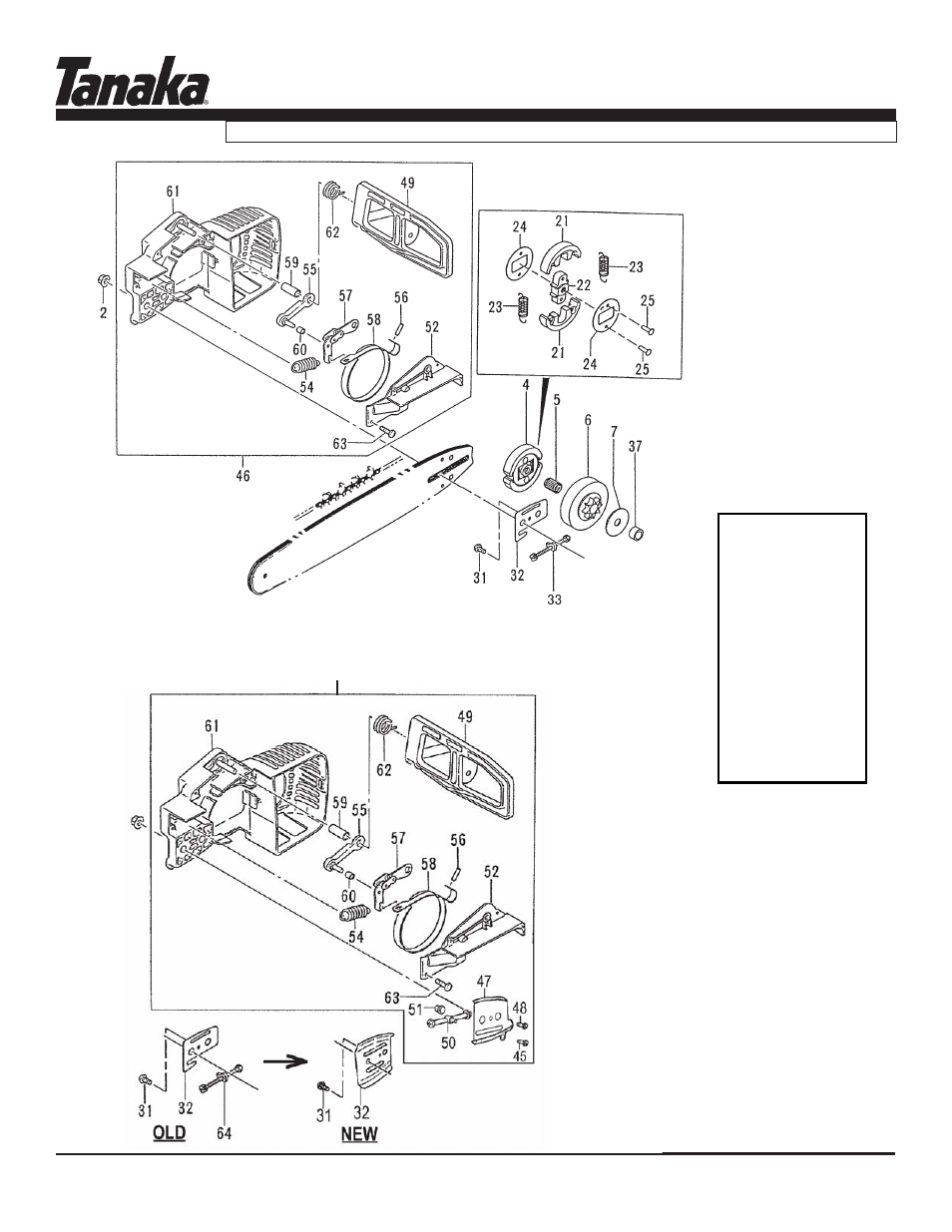 Clutch, chain brake, bar & chain, Ecs-3301/b, Parts information | Tanaka ECS-3301/B User Manual | Page 13 / 16