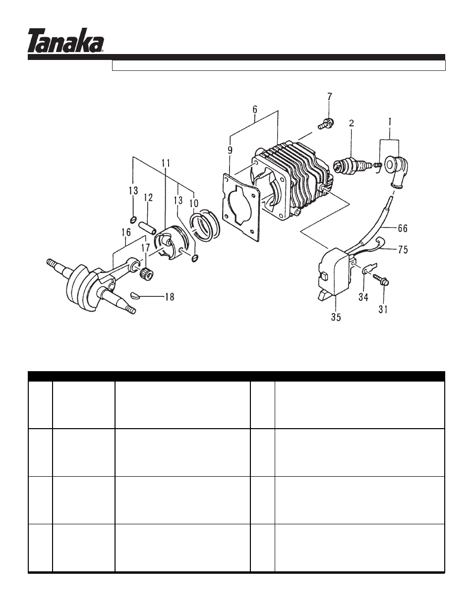 Cylinder, piston & crankshaft, Ecs-3301/b, Parts information | Tanaka ECS-3301/B User Manual | Page 2 / 16