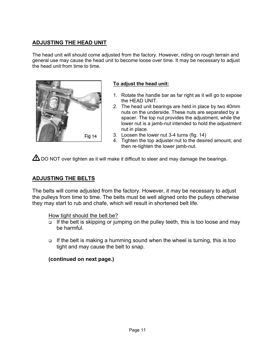 Adjusting the head unit, Adjusting the belts | Tanaka TPB-400GX User Manual | Page 11 / 14