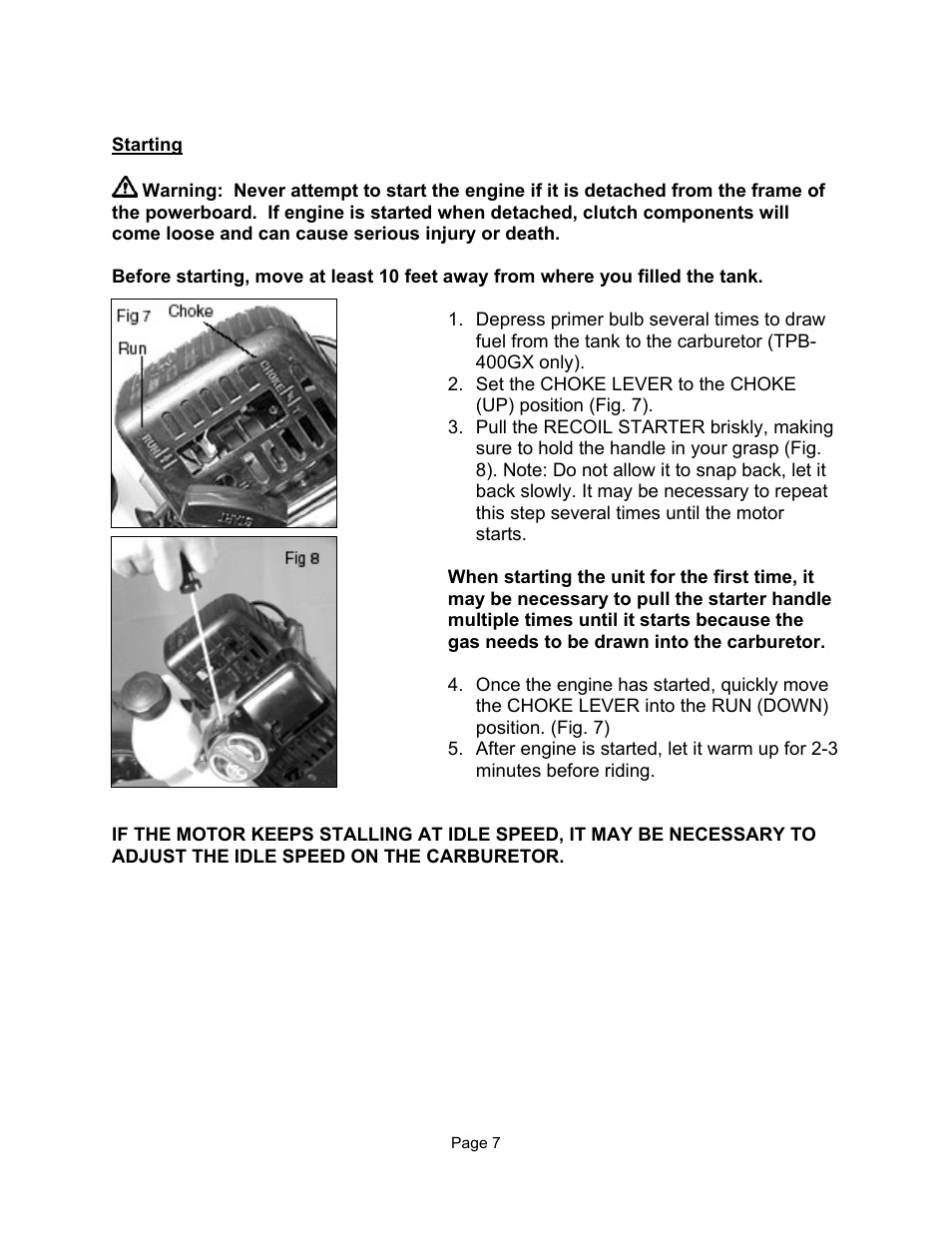 Starting | Tanaka TPB-400GX User Manual | Page 7 / 14