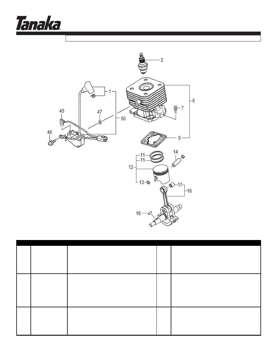 Cylinder, piston, crank & ignition, Tph-250pf, Parts information | Tanaka TPH-250PF User Manual | Page 2 / 19