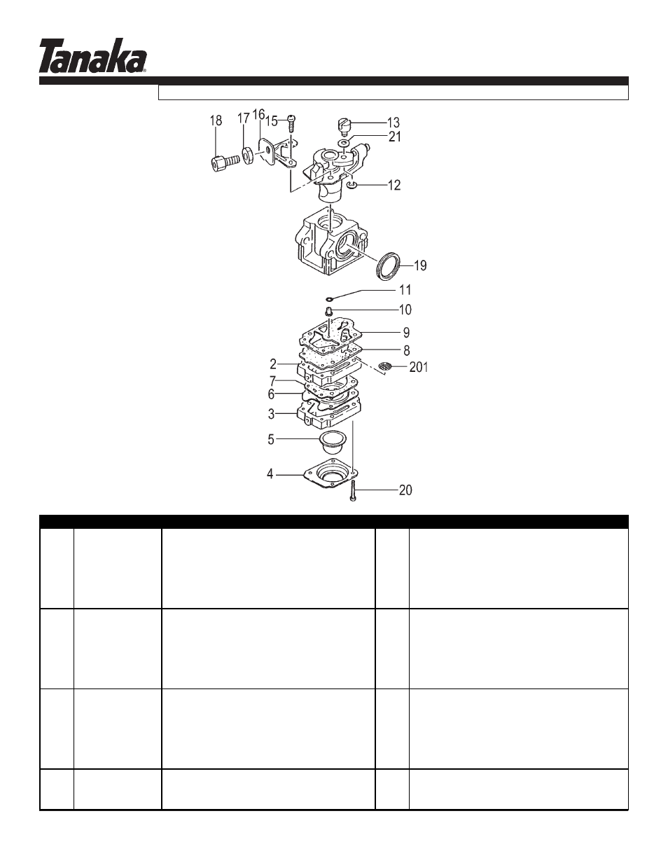 Carburetor, Tph-250pf, Parts information | Tanaka TPH-250PF User Manual | Page 9 / 19