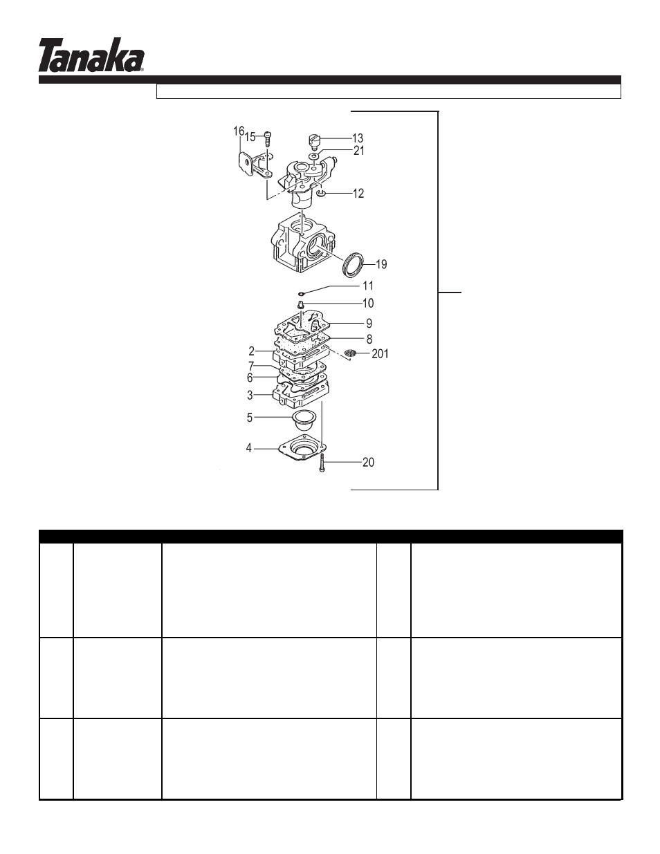 Carburetor, Parts information, Tbc-280pf | Tanaka TBC-280PF User Manual | Page 9 / 16