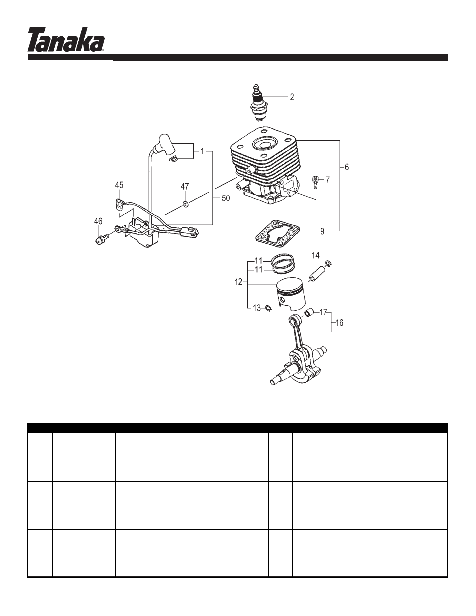 Cylinder, piston, crank & ignition, Tph-260pf, Parts information | Tanaka TPH-260PF User Manual | Page 2 / 17