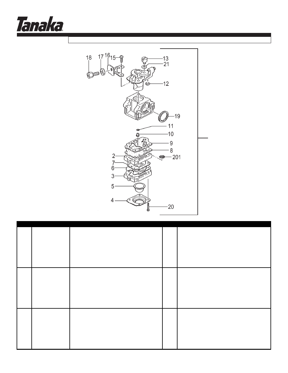 Carburetor, Tph-260pf, Parts information | Tanaka TPH-260PF User Manual | Page 9 / 17