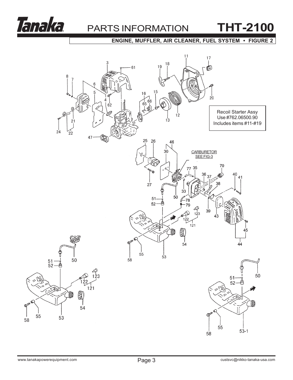 Engine components, Tht-2100, Parts information | Tanaka THT-210 User Manual | Page 4 / 14